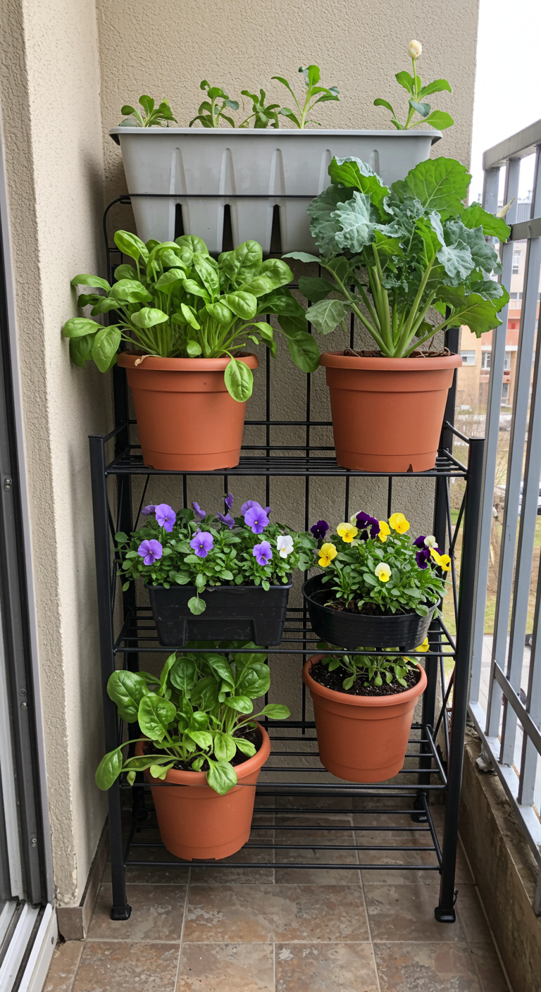 Shoe rack turned into compact vertical planter shelves (AI modified)