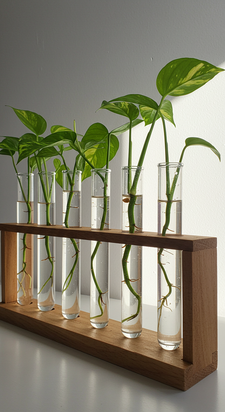 Test tube wall garden for plant propagation (AI modified)