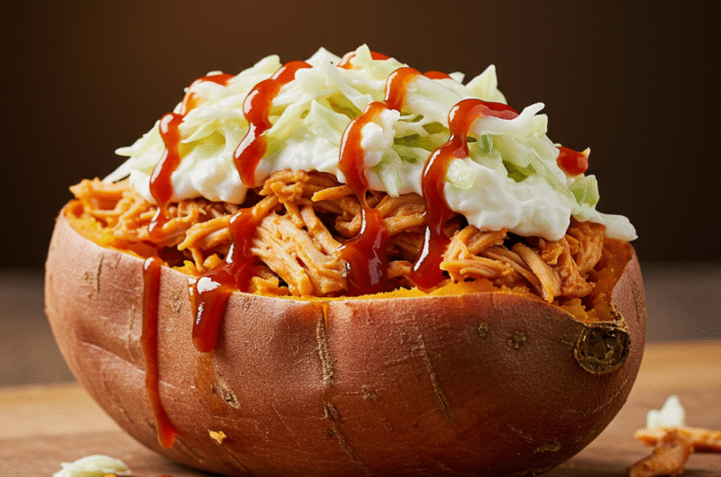 Baked Sweet Potato Topped with BBQ Chicken