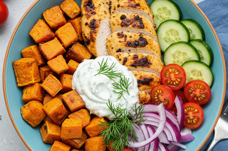Greek Chicken Bowls with Sweet Potatoes Recipe