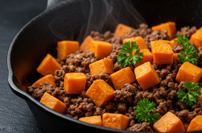Ground Beef and Sweet Potato Skillet