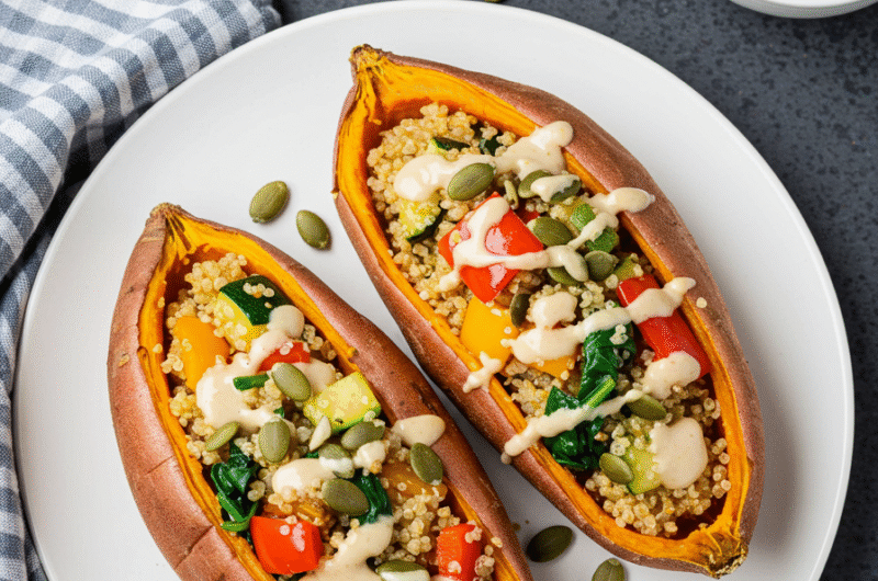 Stuffed Sweet Potatoes with Quinoa and Veggies